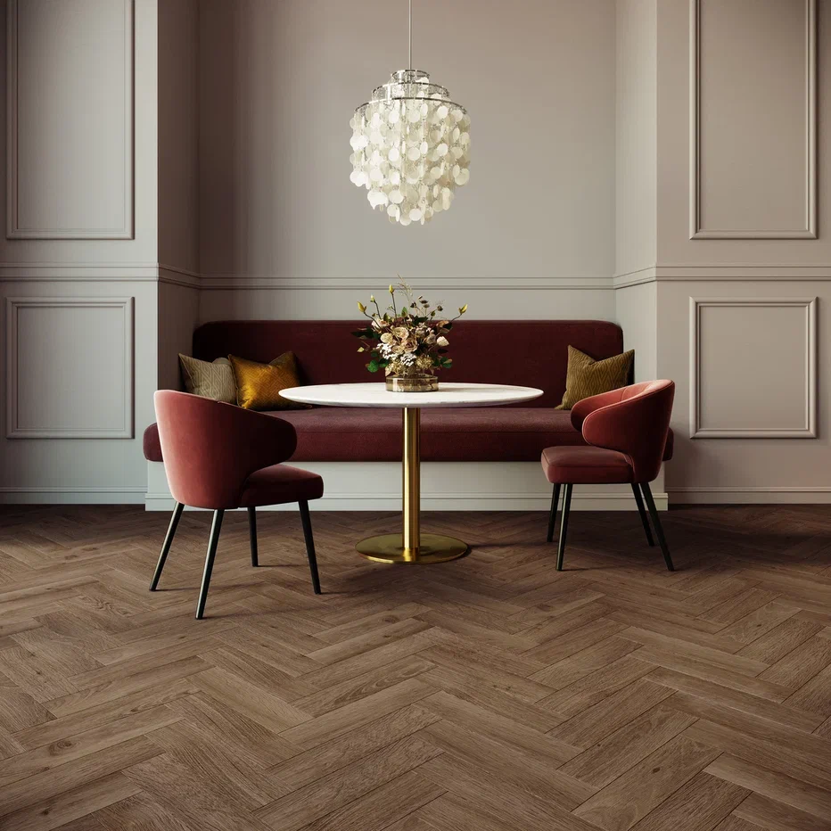 Кварцвинил Invictus Maximus Dryback Herringbone Highland Oak - Chocolate